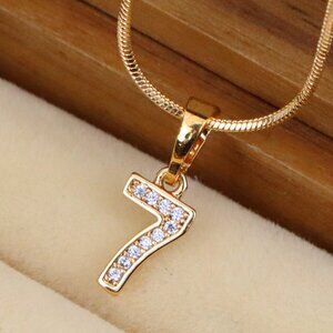 "Rose Gold Number 7 Pendant with Crystals – 18K Gold Plated Charm, XPPT1347
